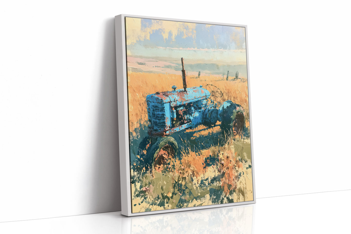 Faded Blue: Tractor Lost in Golden Grass