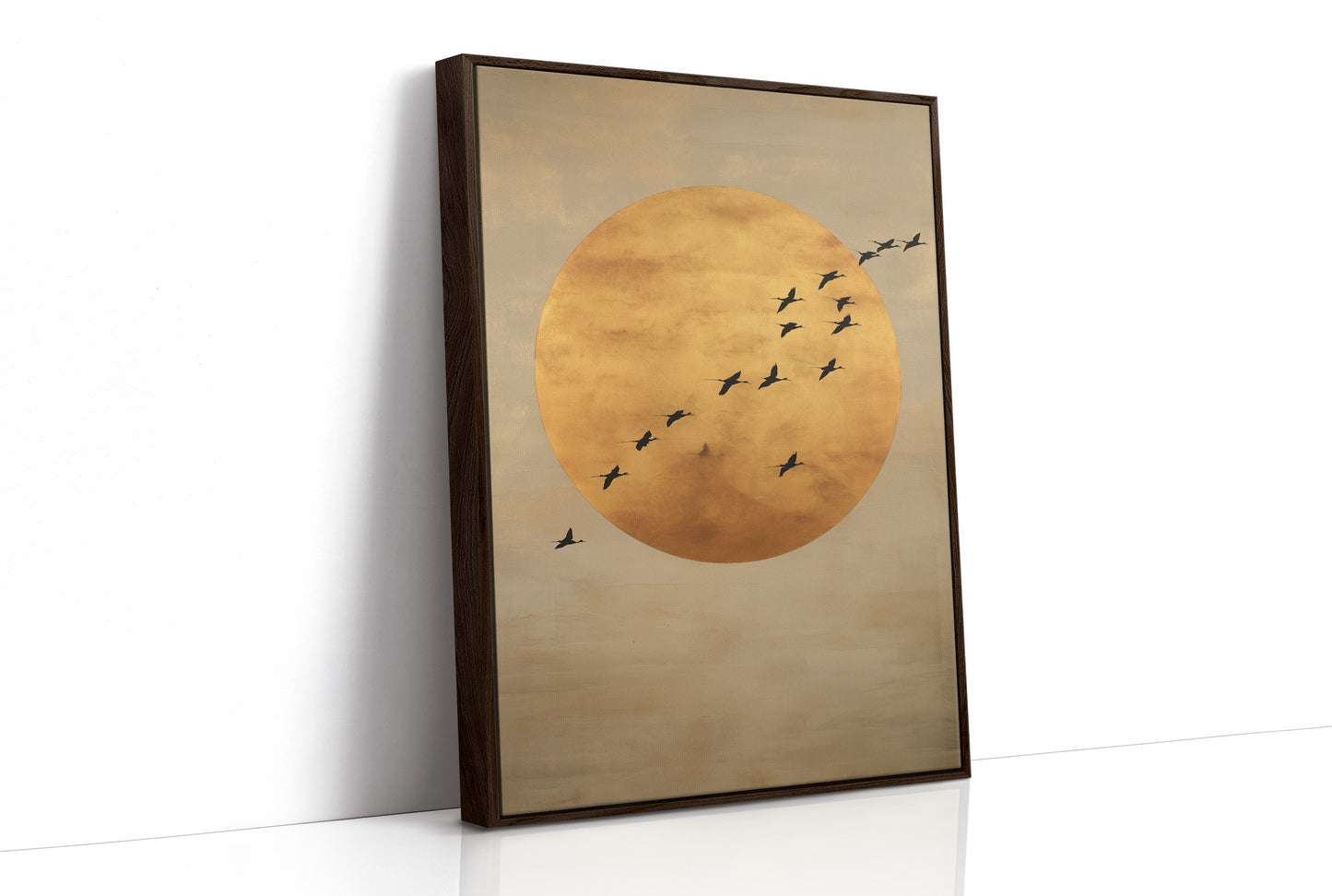 Birds Cross The Golden Moon Rise
