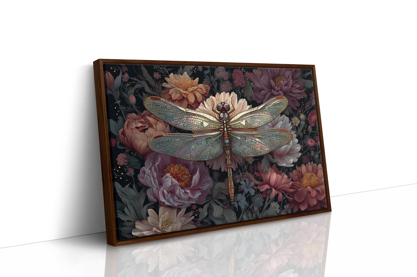 Iridescent Wings Among Blooming Peonies