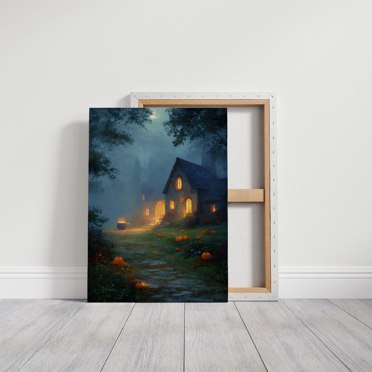 Autumn Cottage Under Midnight Fog