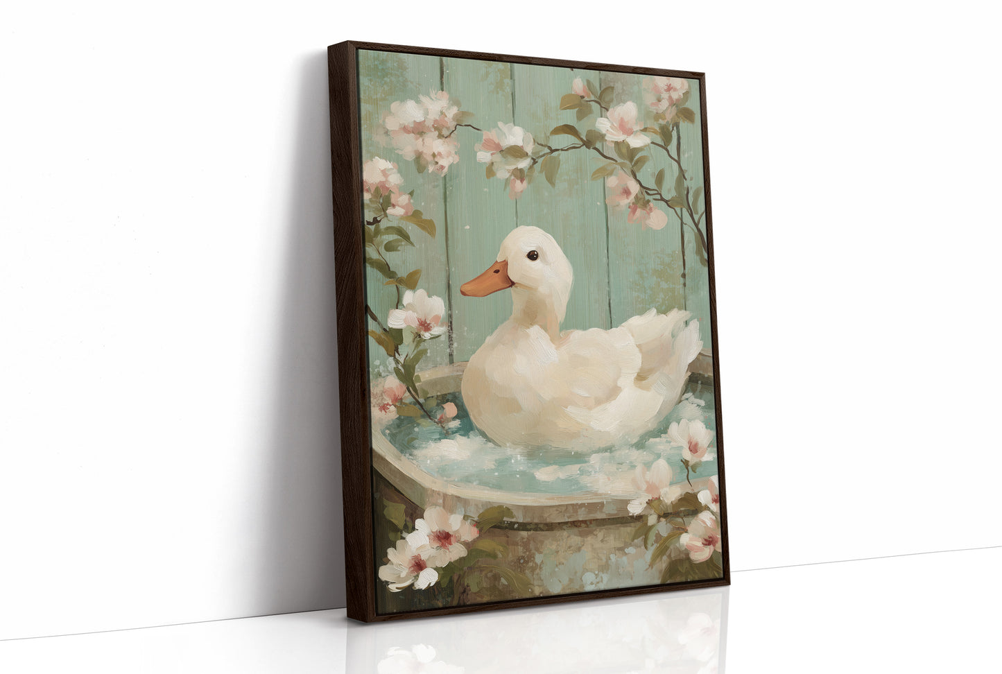 White Duck Among Spring Blossoms