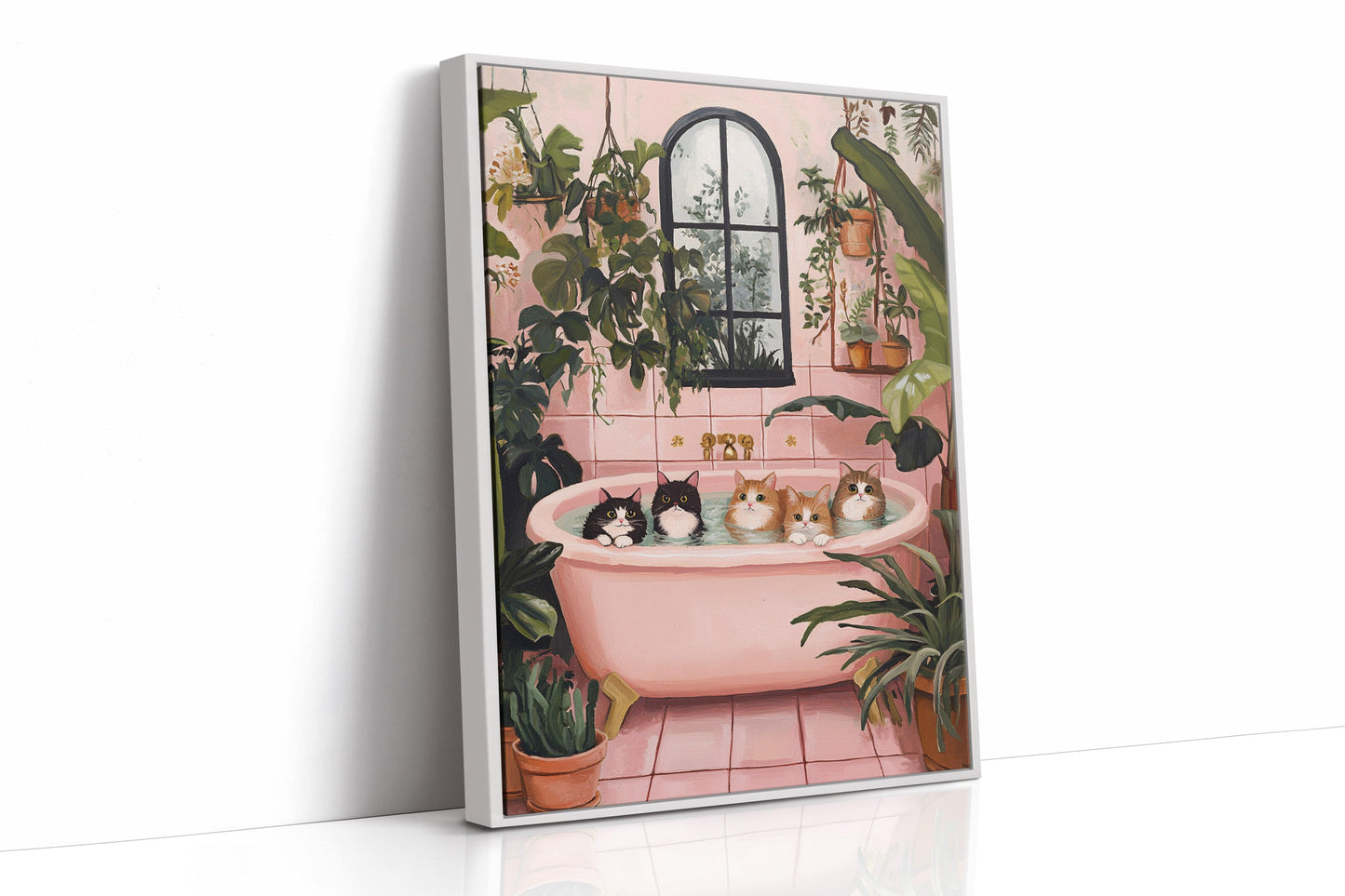 Cat Spa Day – Funny Cat Wall Art, Pink Bathtub Aesthetic, Cozy Home Decor