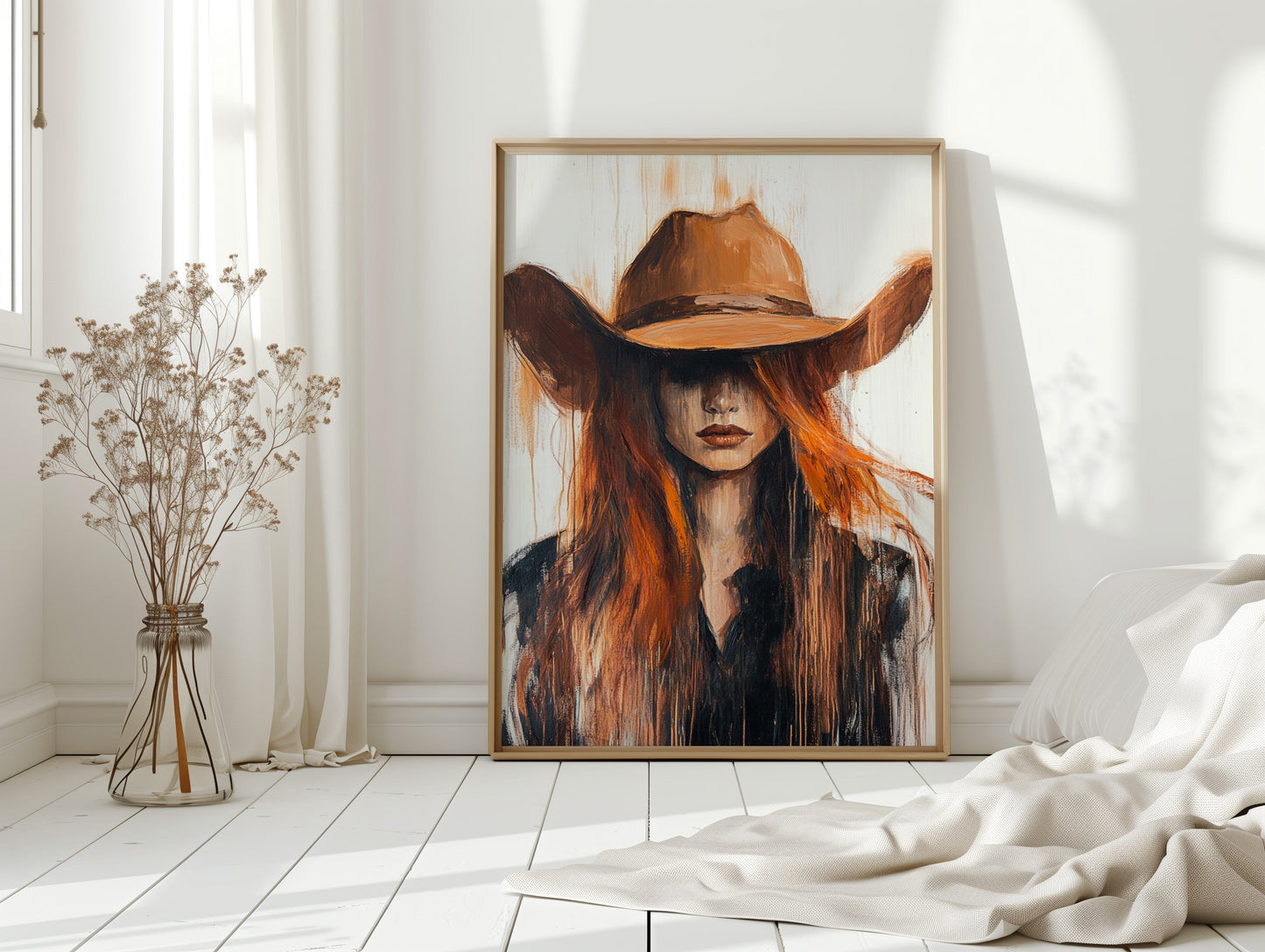Western Flame – Bold Redhead Cowgirl Art