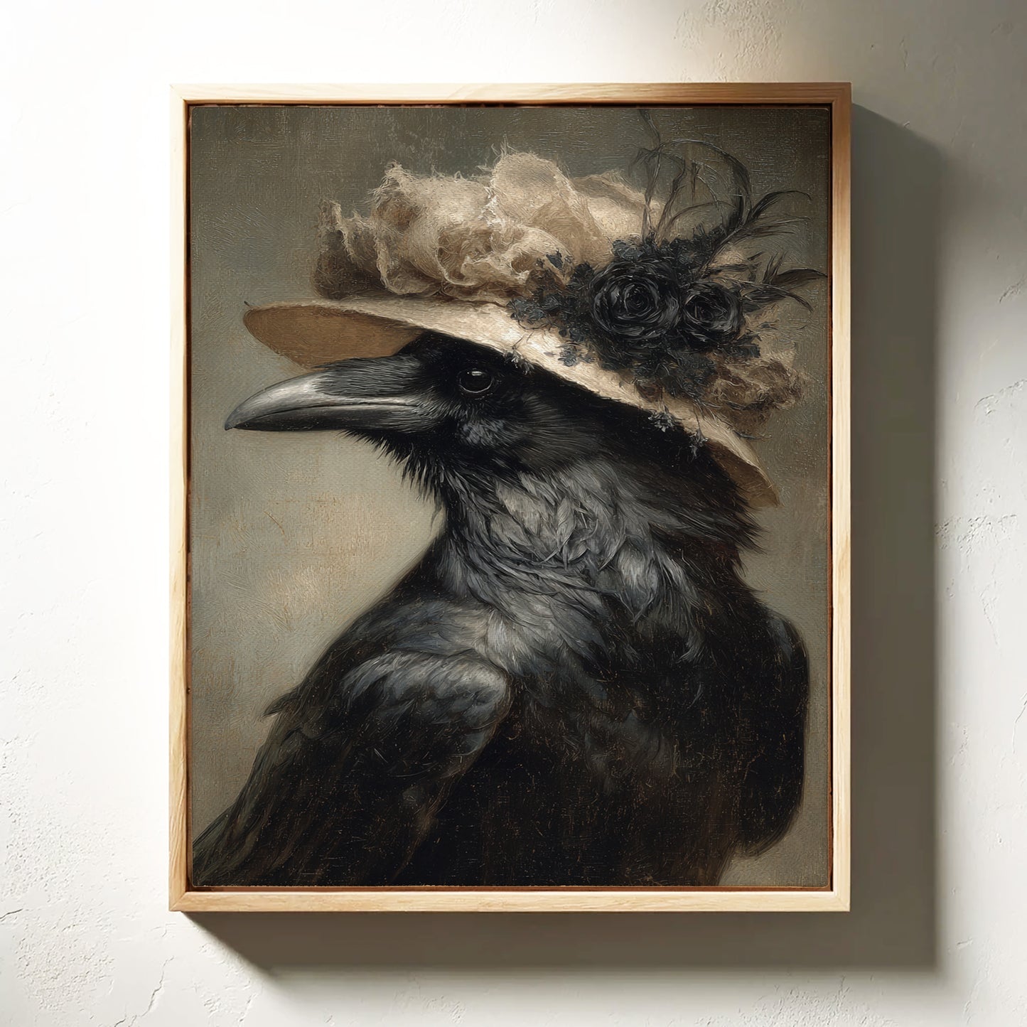 Regal Raven in a Floral Hat