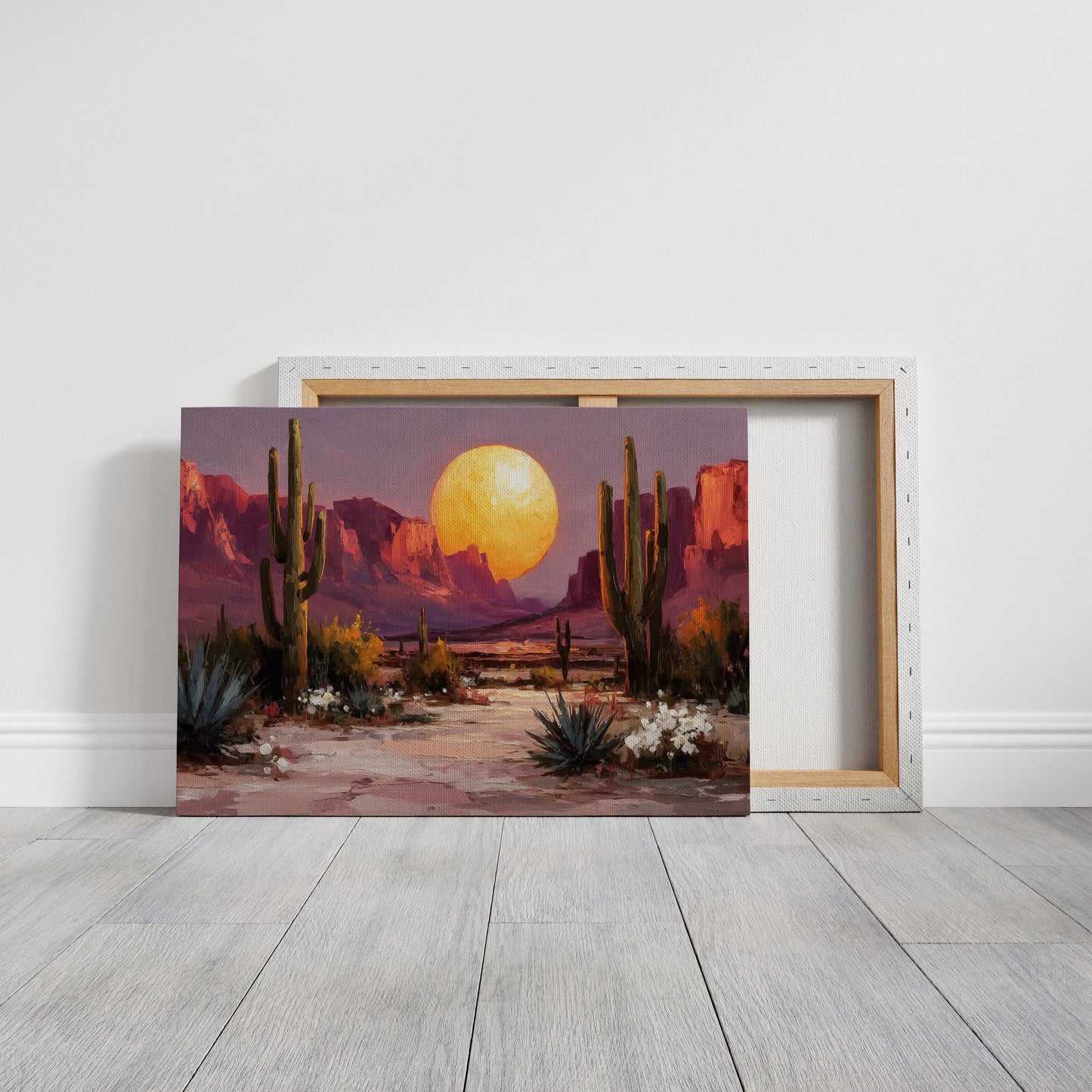 Saguaros Dance Under Golden Moonrise