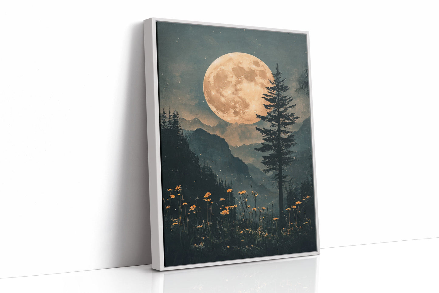 Harvest Moon Forest: Serene Mountain Landscape Canvas Wall Art