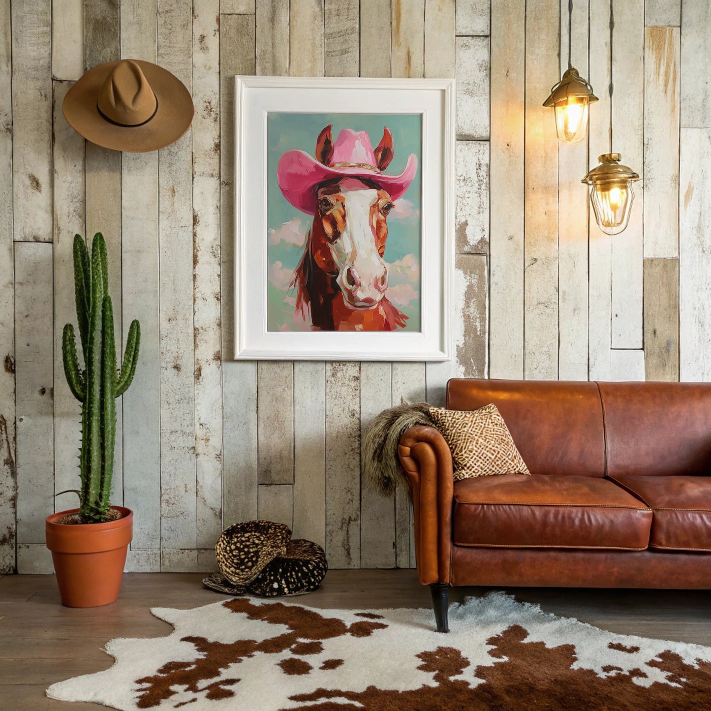 Pink Cowgirl Rides Through Turquoise Skies