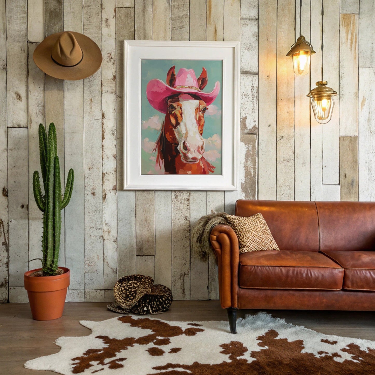 Pink Cowgirl Rides Through Turquoise Skies