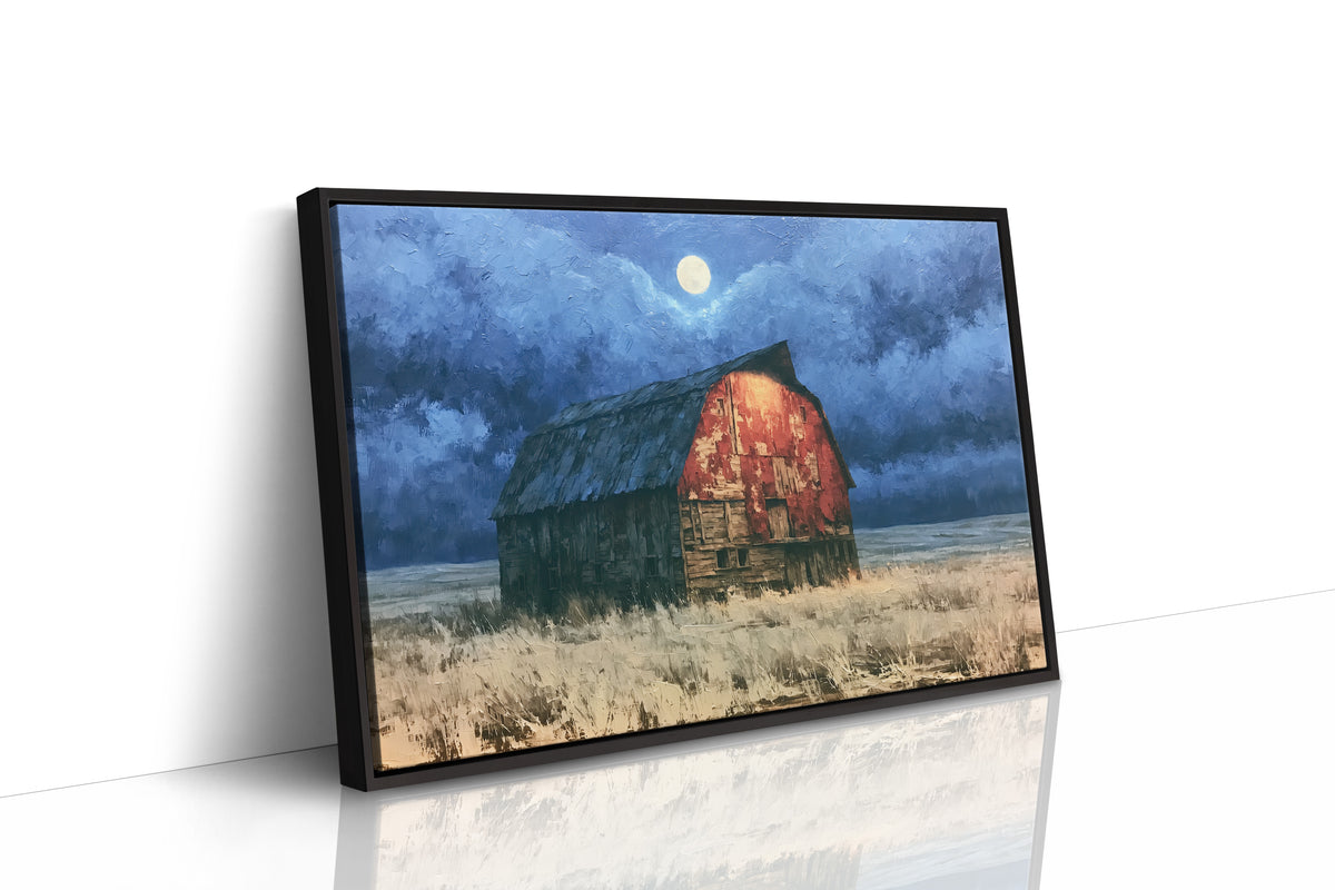 Old Red Barn Under Moonlight