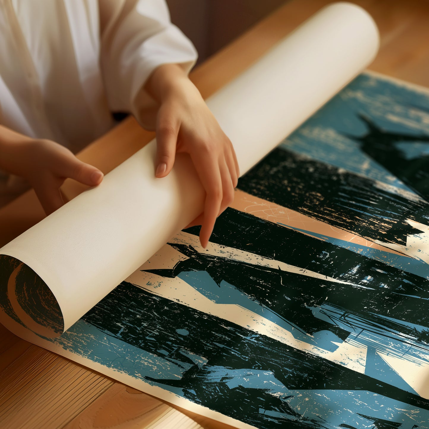 Two Riders Block Print