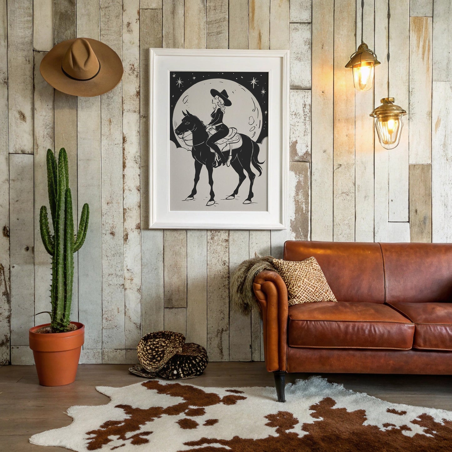 Moonlit Cowgirl Rides Among Stars