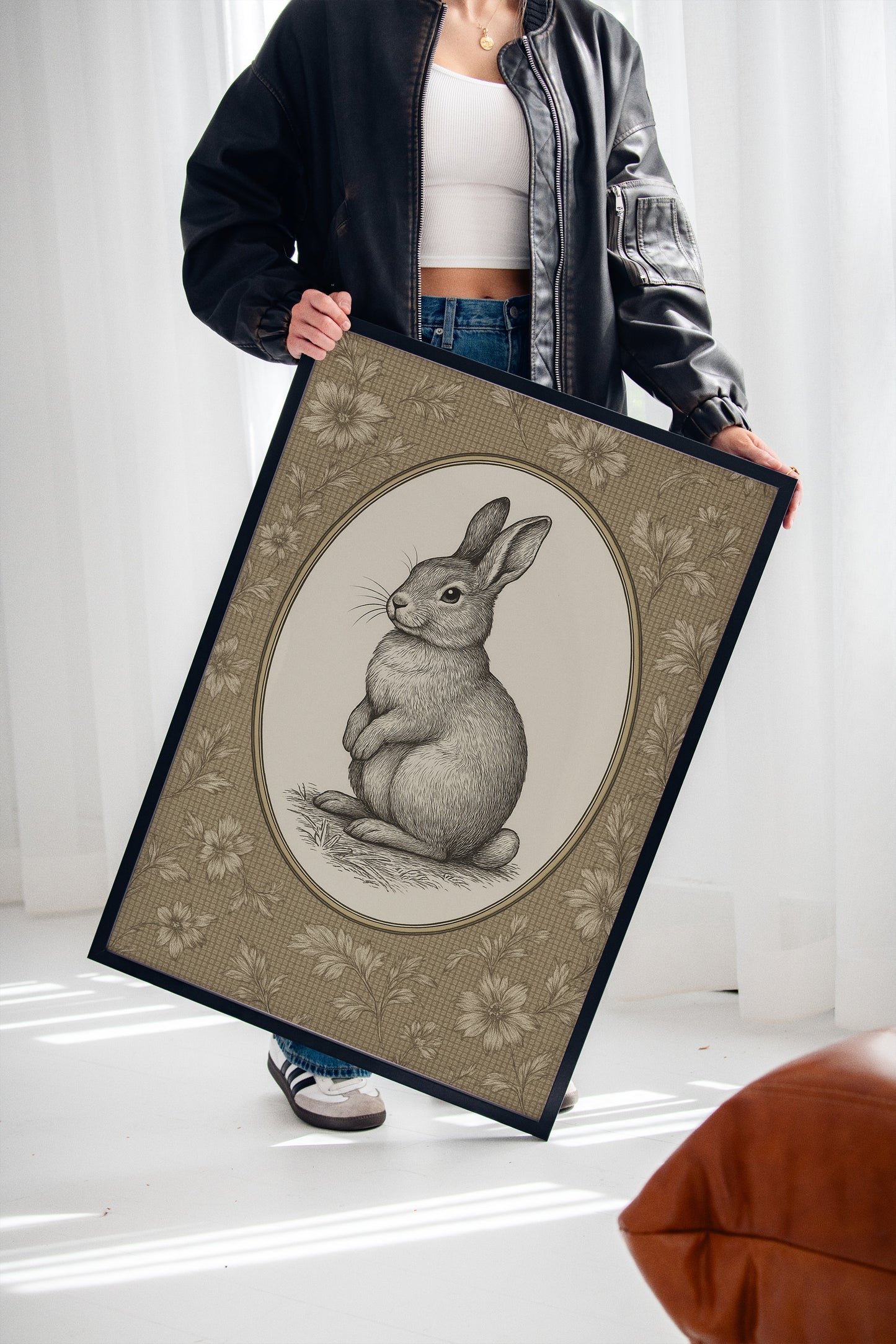Victorian Rabbit in Floral Frame