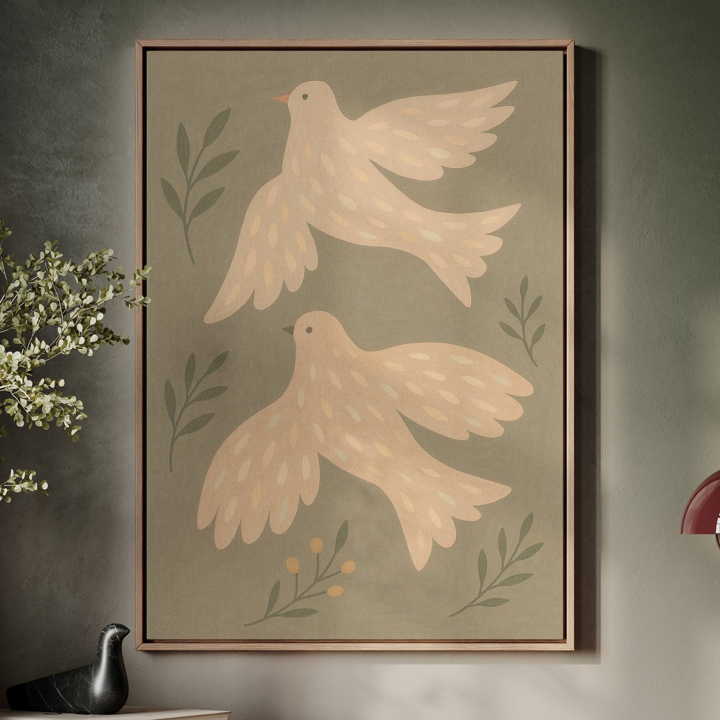 Blush Doves in Olive Sky