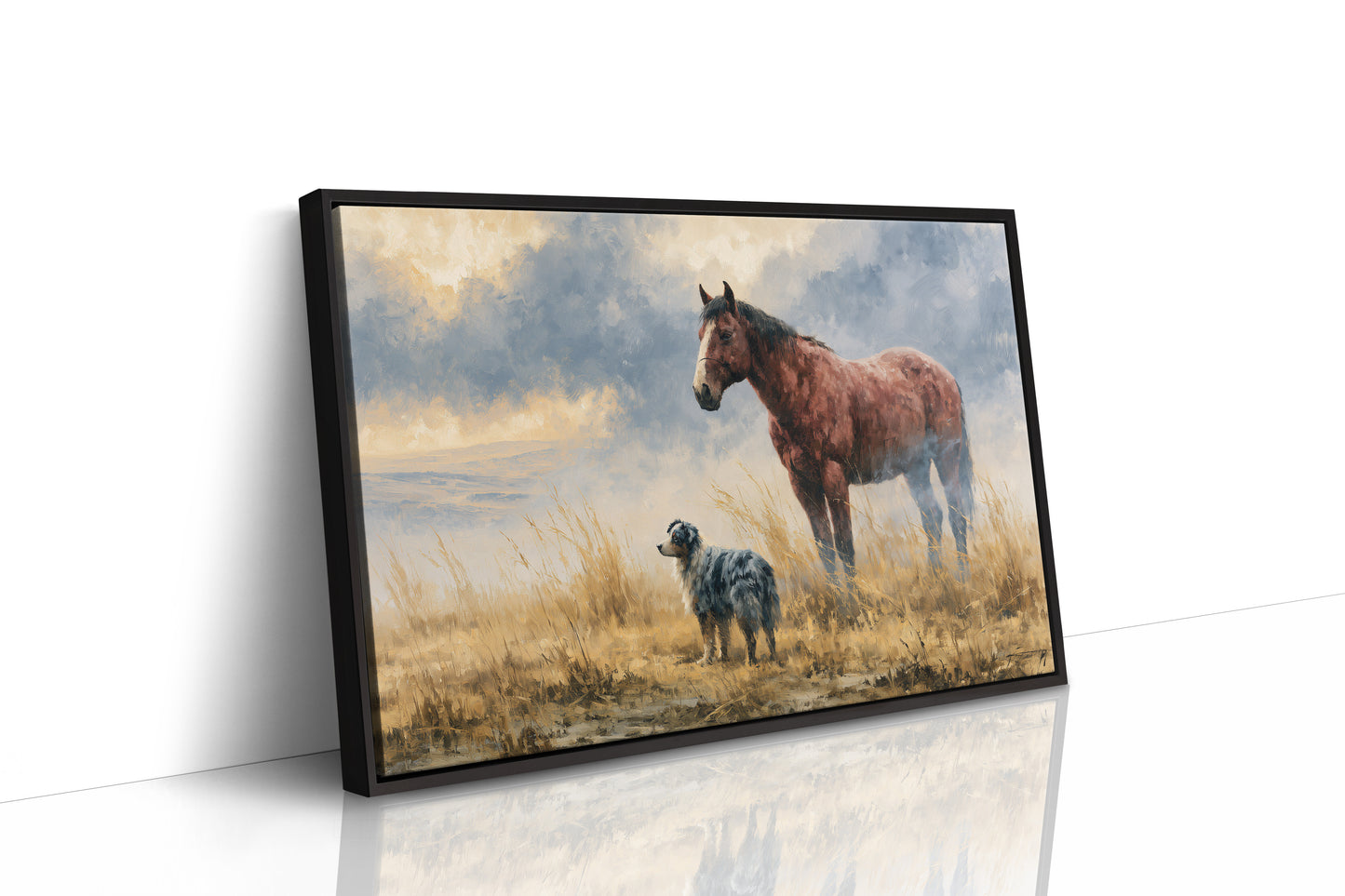 Bay Horse and Aussie Shepherd