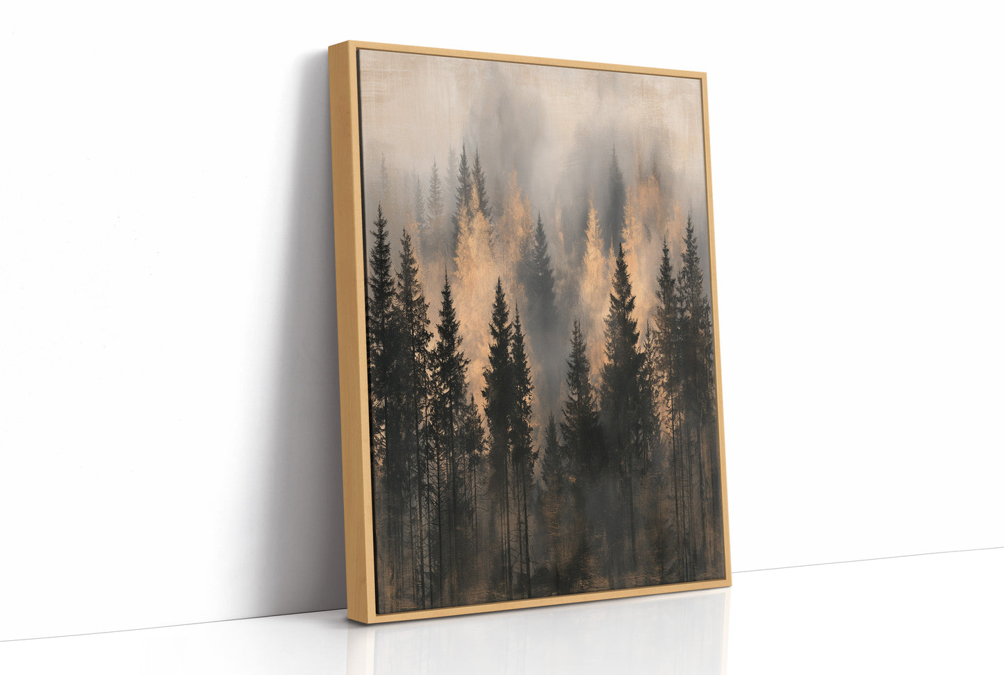 Pines Rising Through Amber Mist