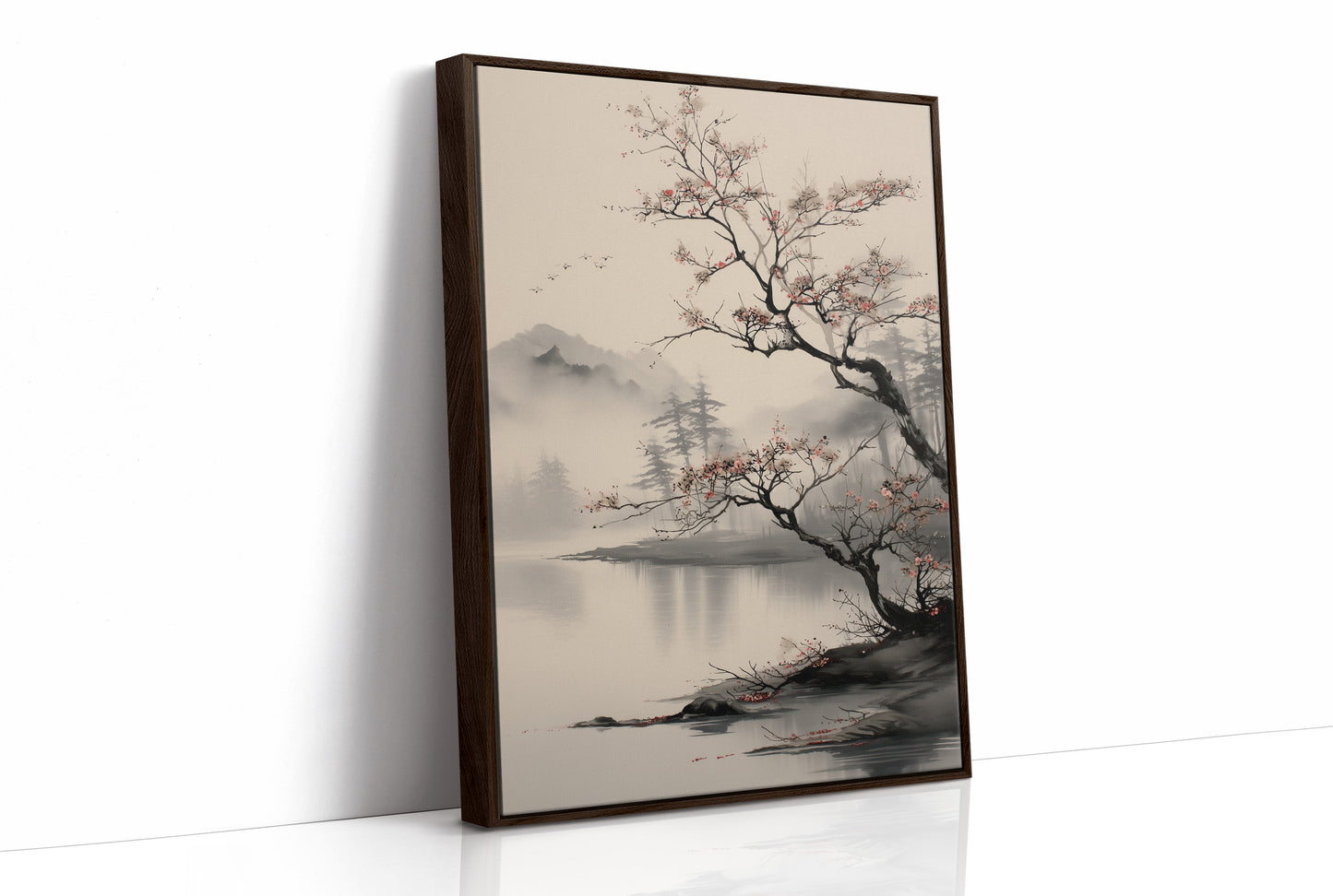 Cherry Blossoms Meet Misty Lake