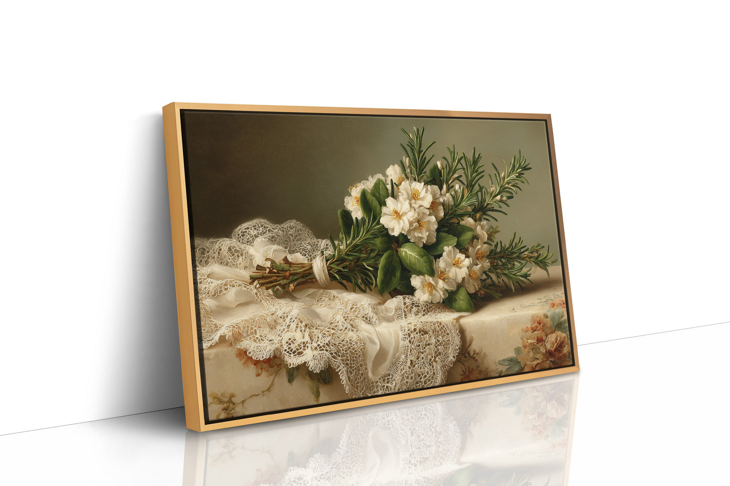 Rosemary Bouquet on Antique Lace