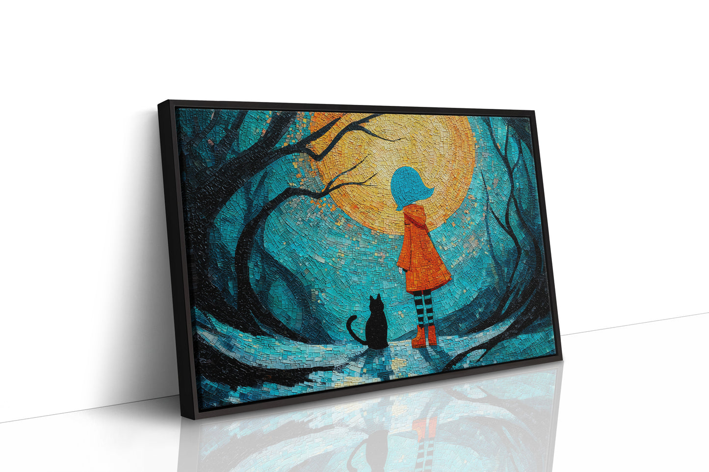 Child And Cat Beneath Glowing Moon