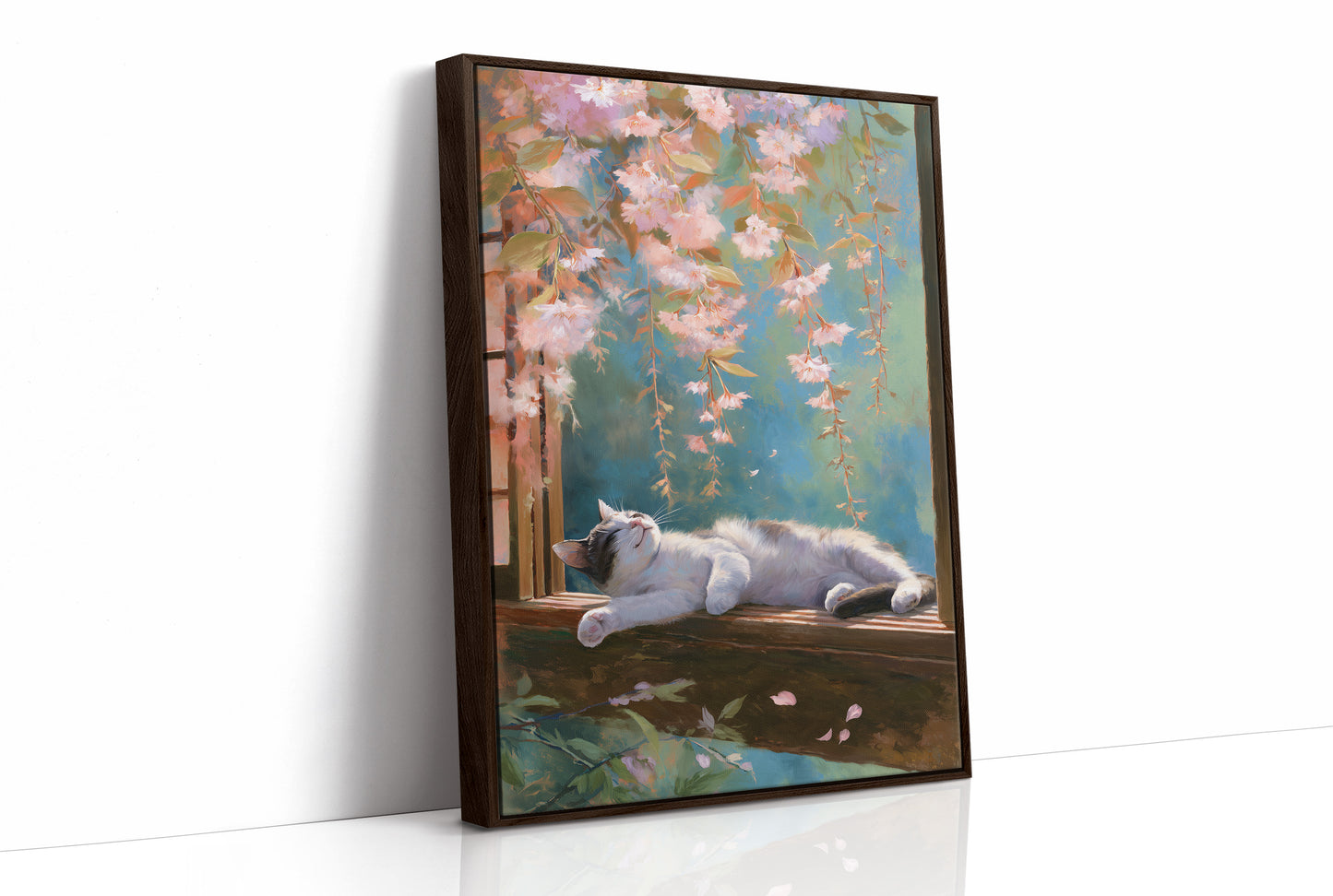 Cherry Blossoms Dance Above Sleeping Cat