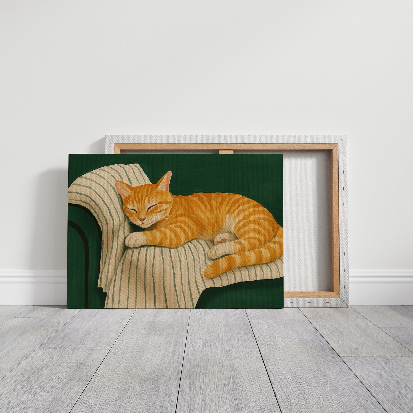 Striped Cat Napping on the Couch