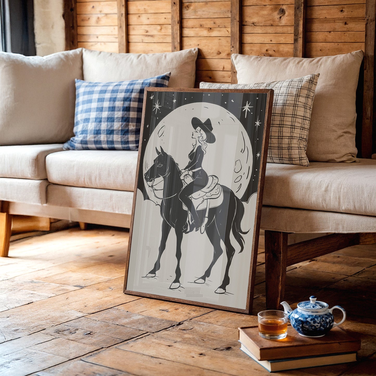 Moonlit Cowgirl Rides Among Stars