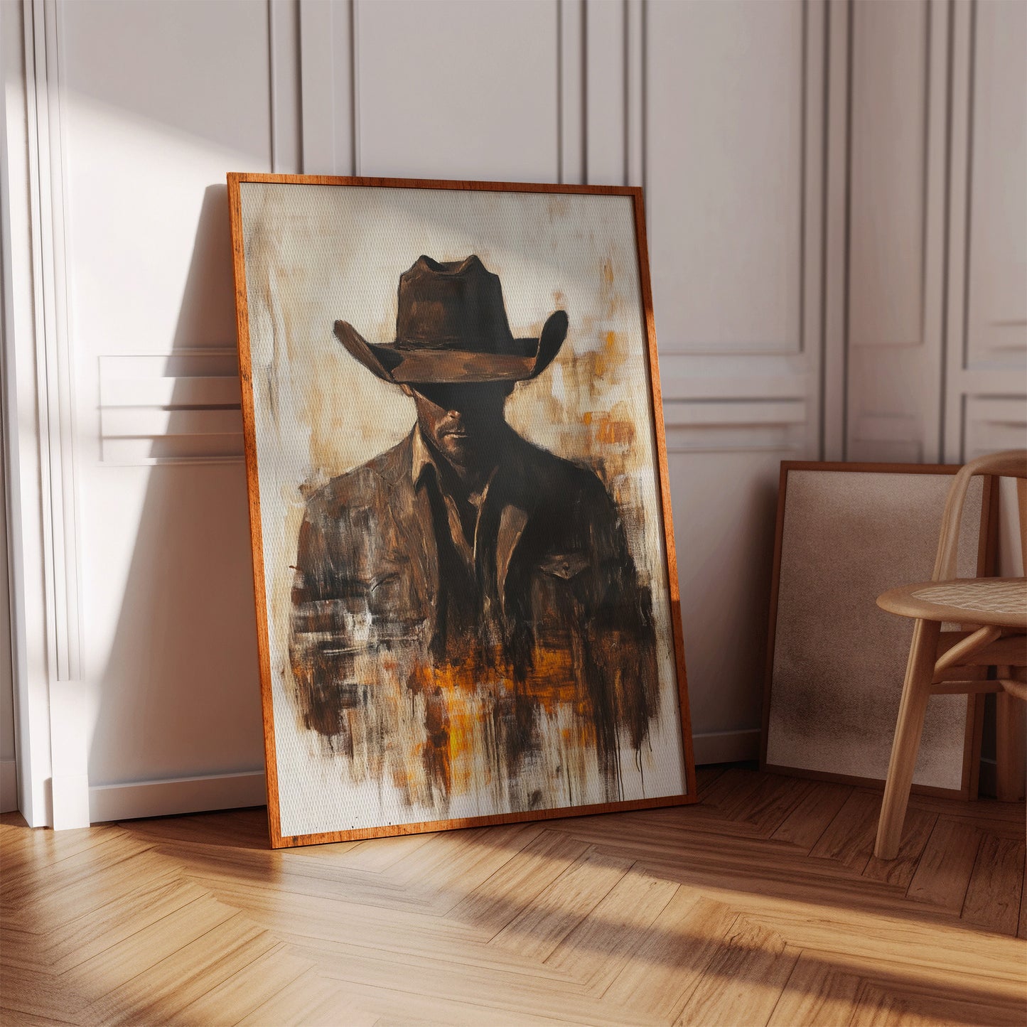 Lone Cowboy in Shadow and Flame