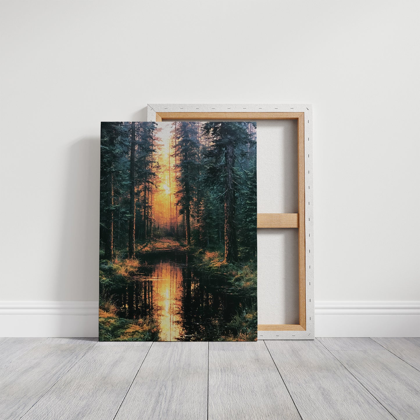 Into the Blaze: Shadowed Forest at Sunset