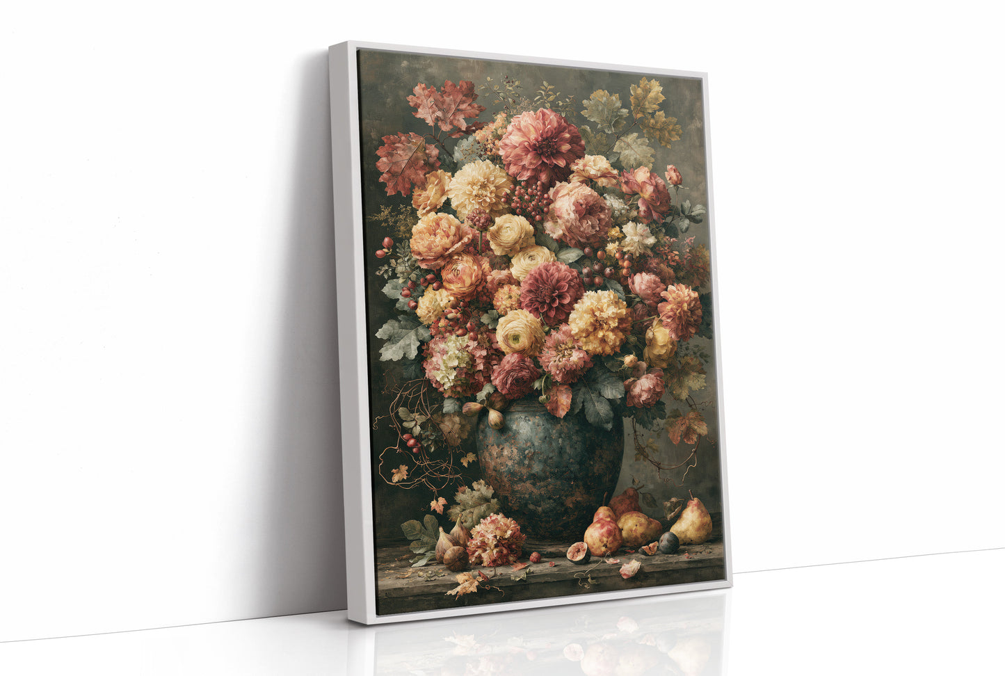 Ripened Figs and Roses: A Verdigris Urn Still Life