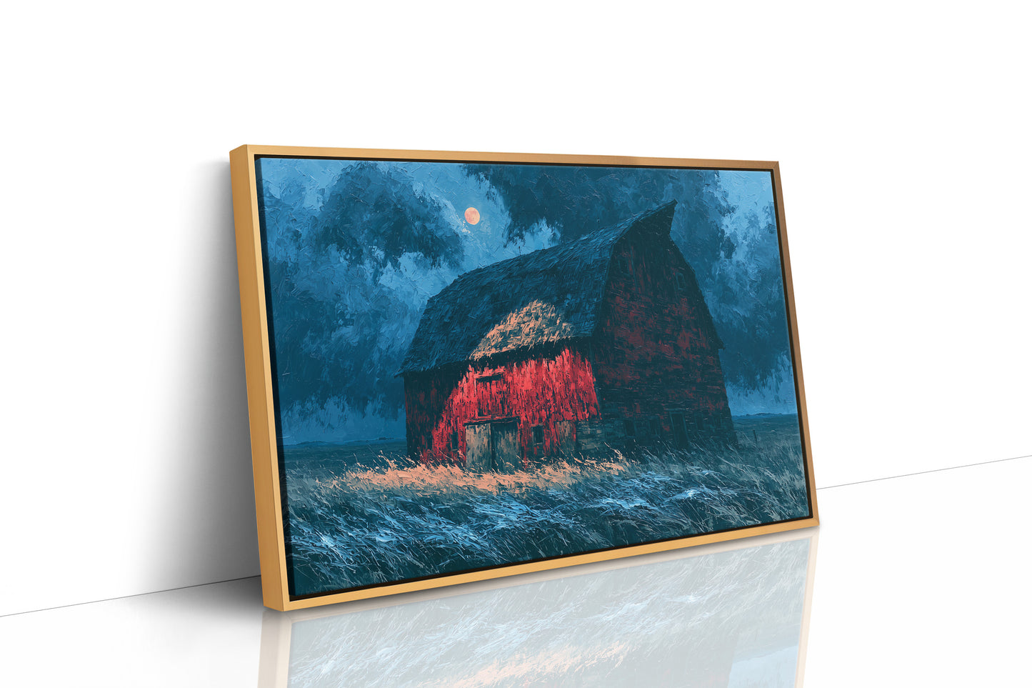 Red Barn Under a Blue Moon
