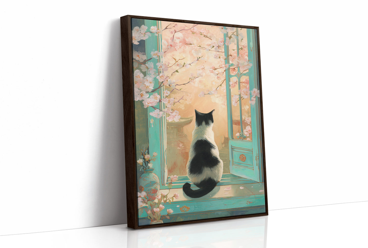 Cherry Blossoms Dance With Curious Cat