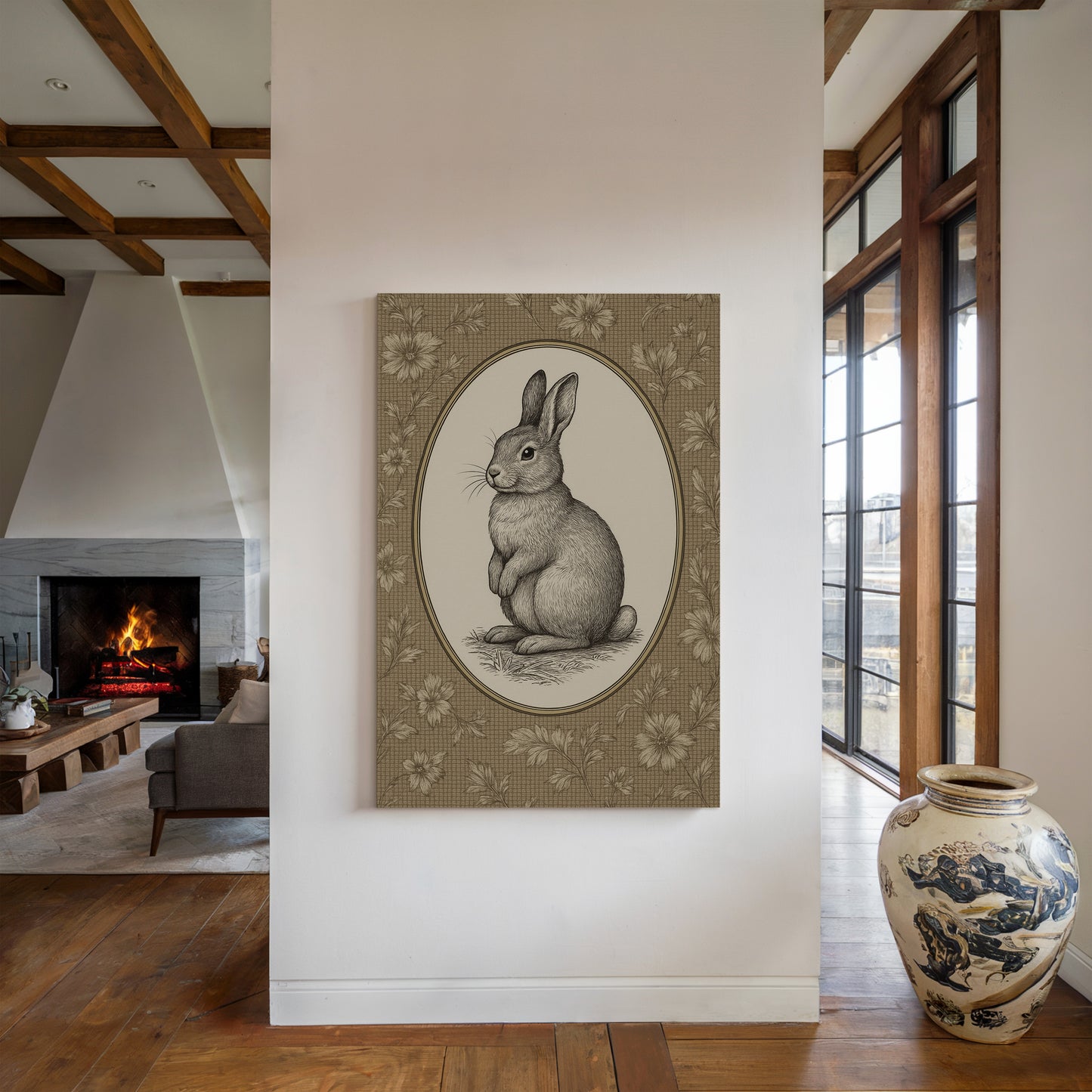 Victorian Rabbit in Floral Frame