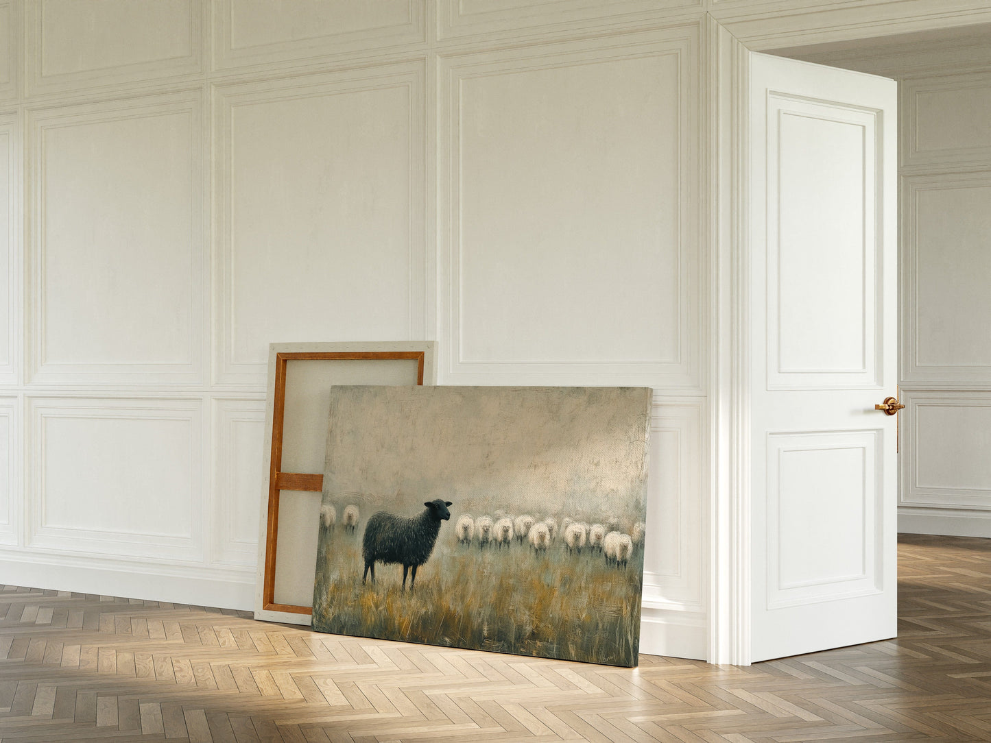 The Black Sheep: Minimalist Pastoral Canvas Wall Art