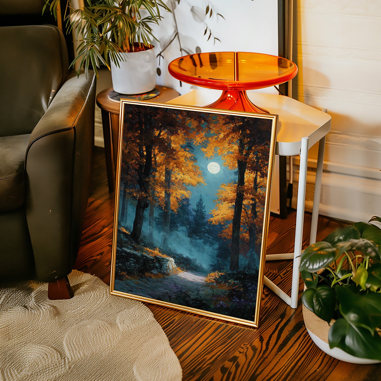 Moonlit Path Through Autumn's Embrace