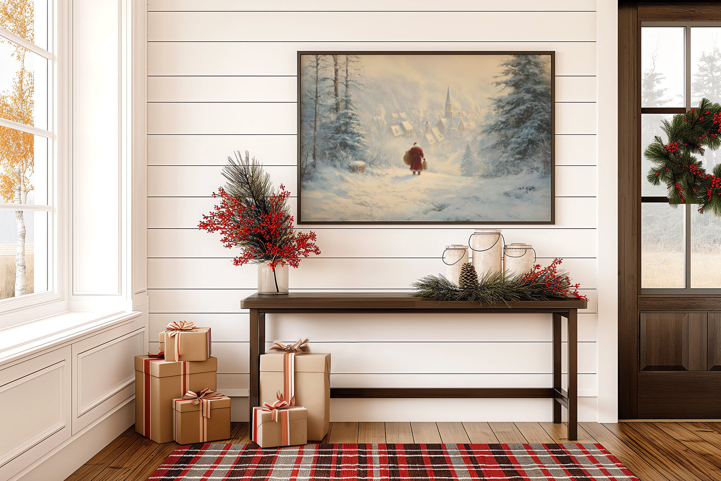 Snow Path Leads To Village Light