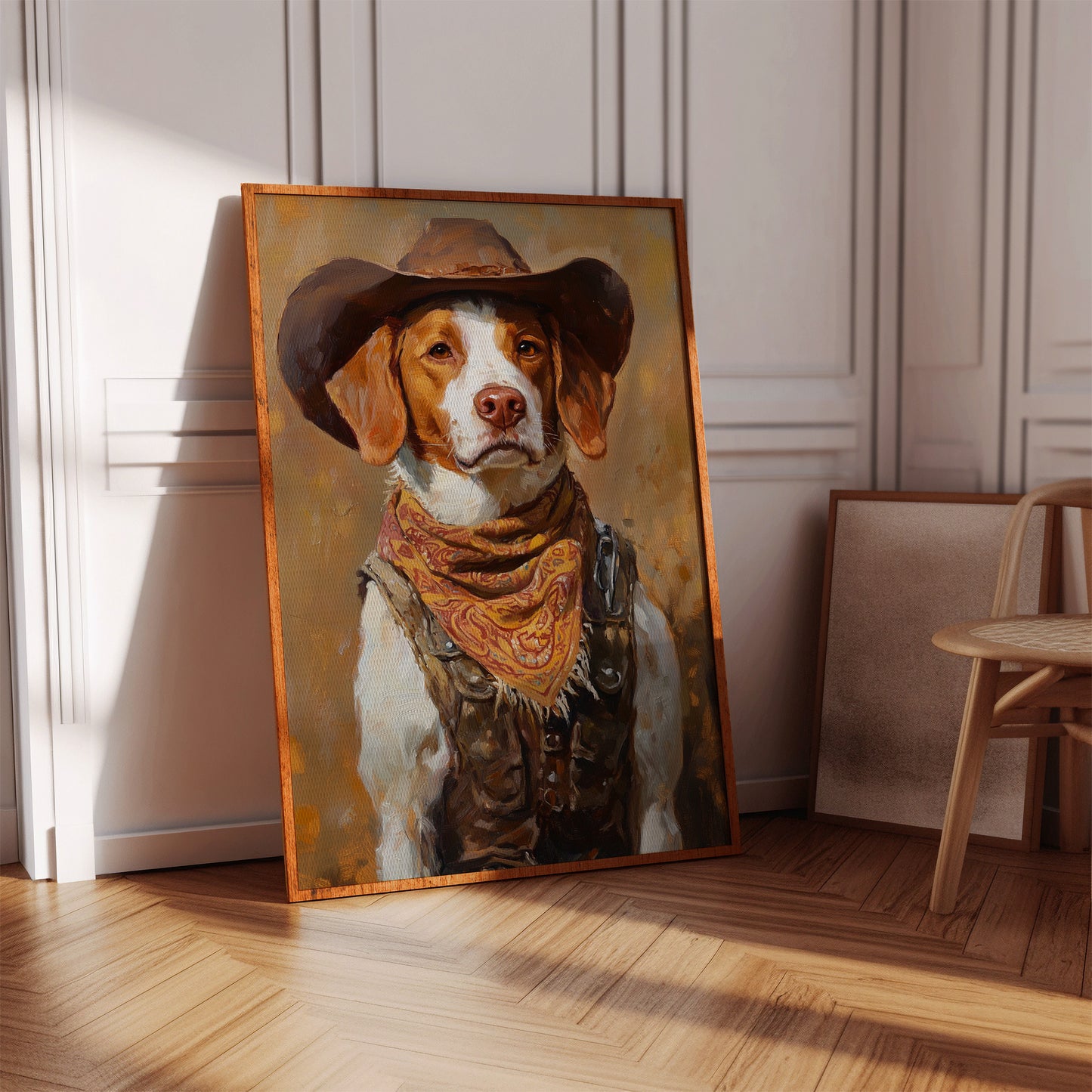Brittany Spaniel Cowboy in Sunset Bandana