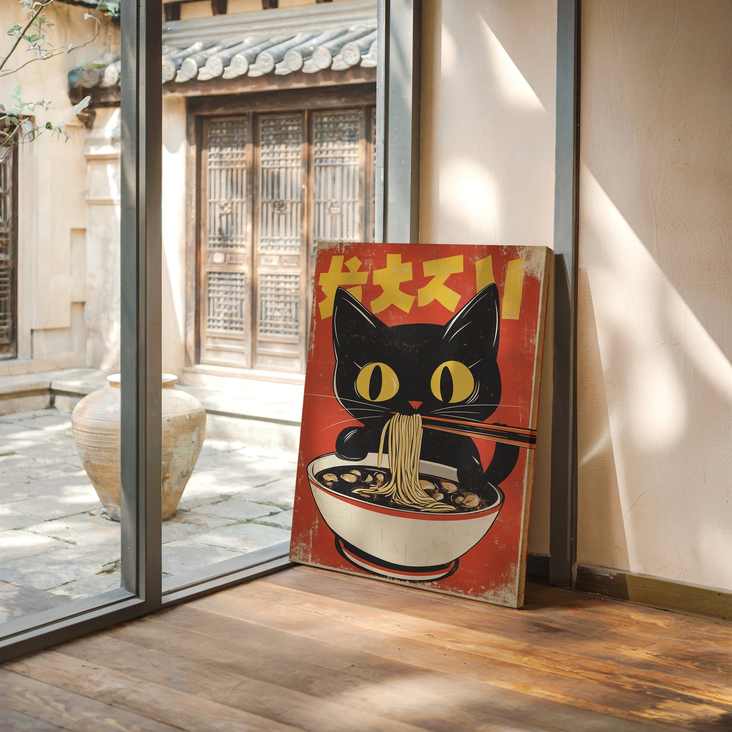 Retro Ramen Cat Poster – Japanese-Inspired Noodle Lover Wall Art