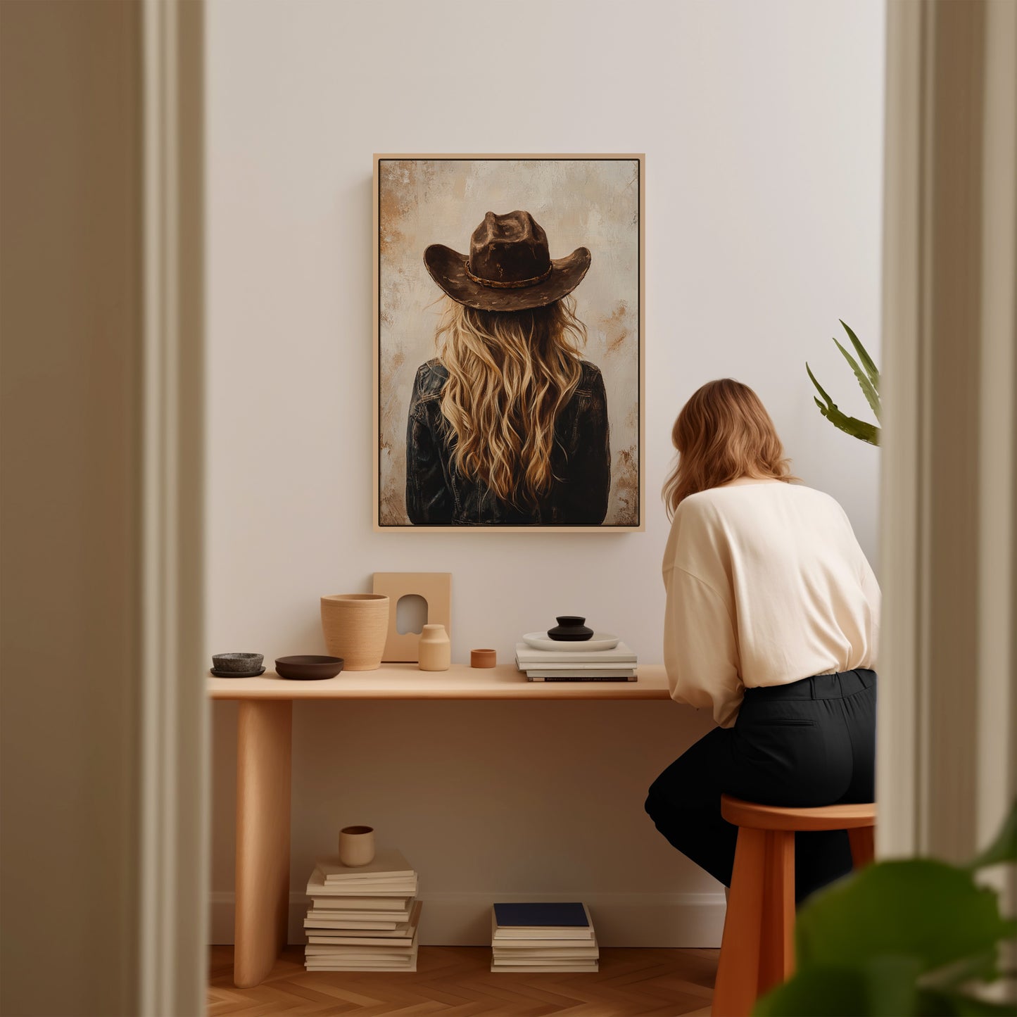 Wild West Blonde in Denim and Hat