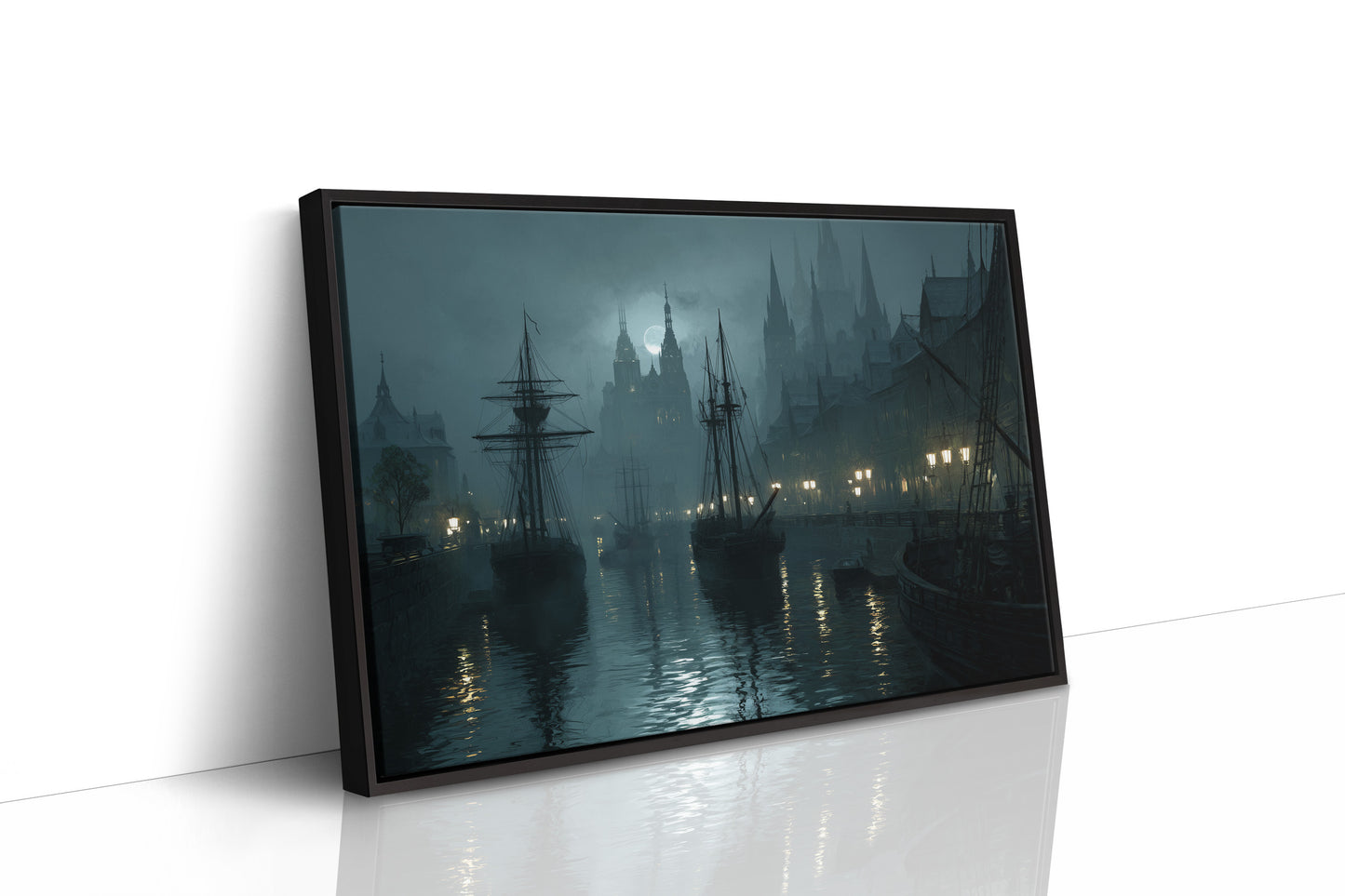 Harbor Lights Beyond Foggy Spires