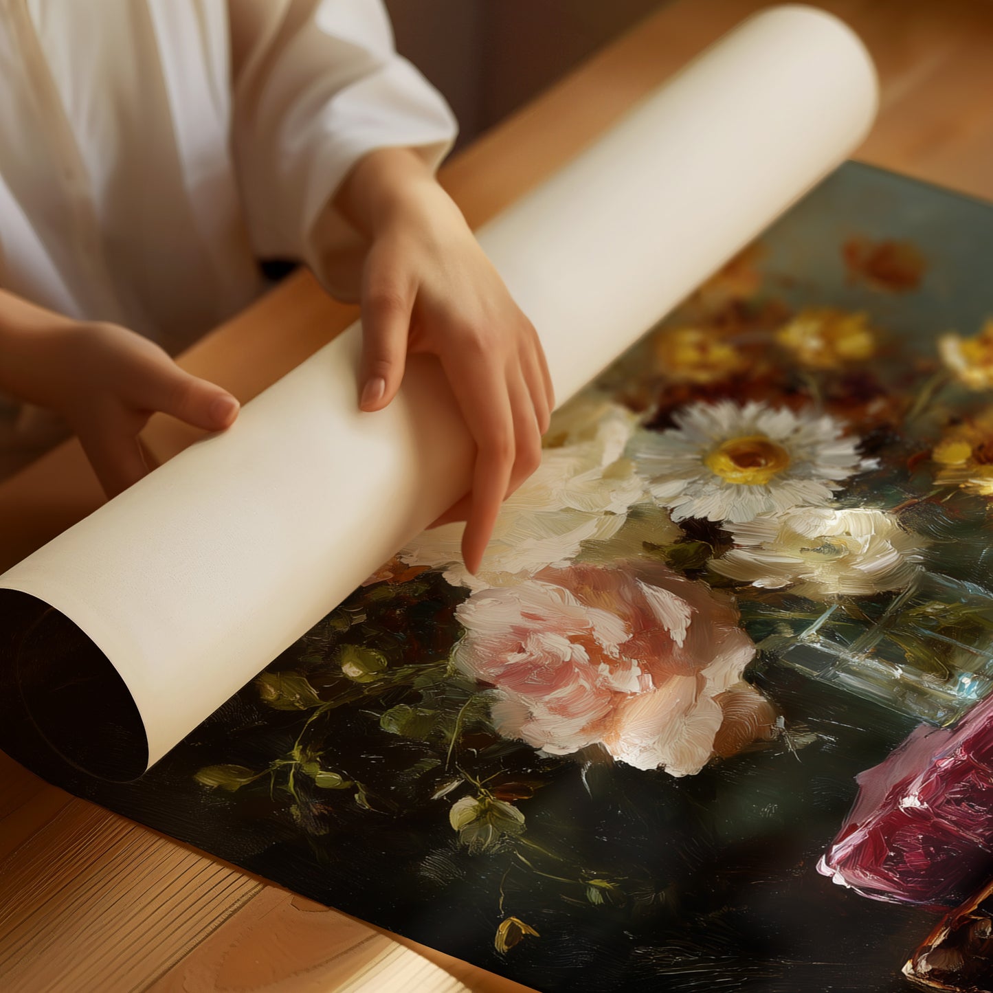 Peonies Rest On Literary Treasures