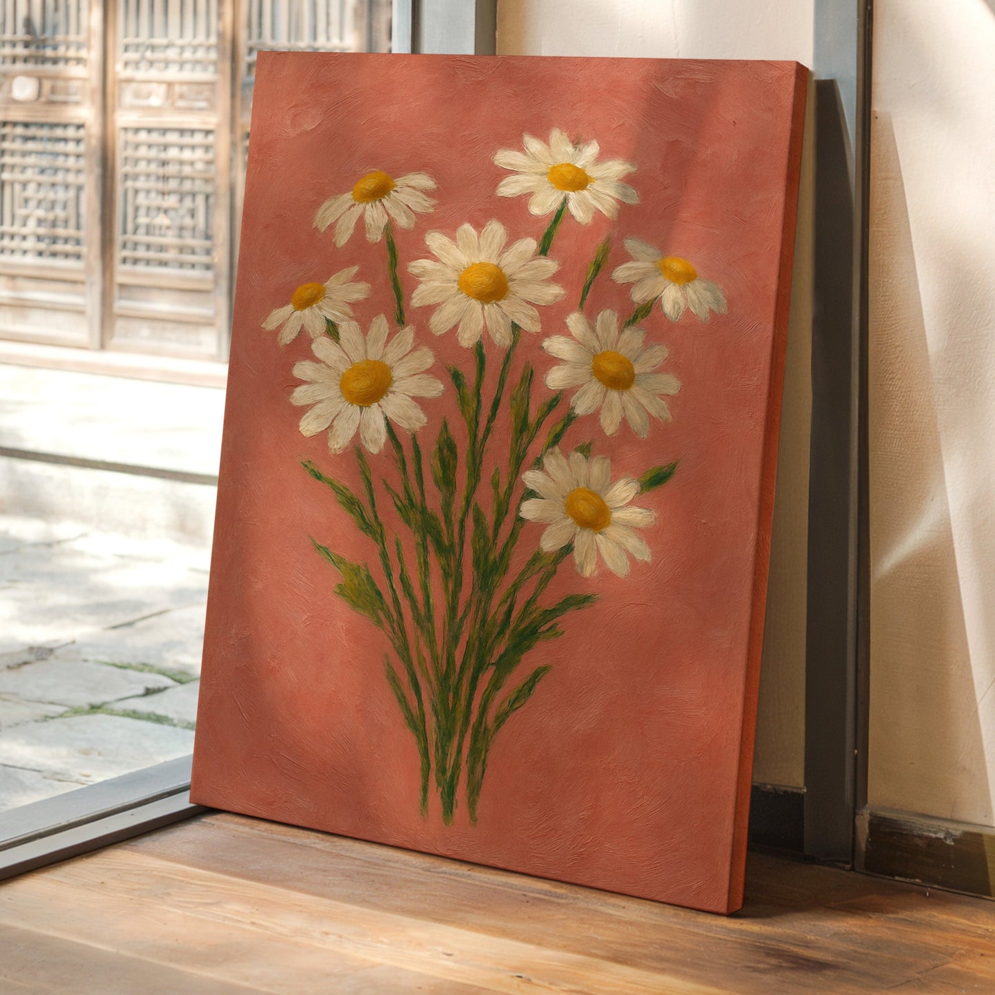 Wild Daisies on Blush Canvas