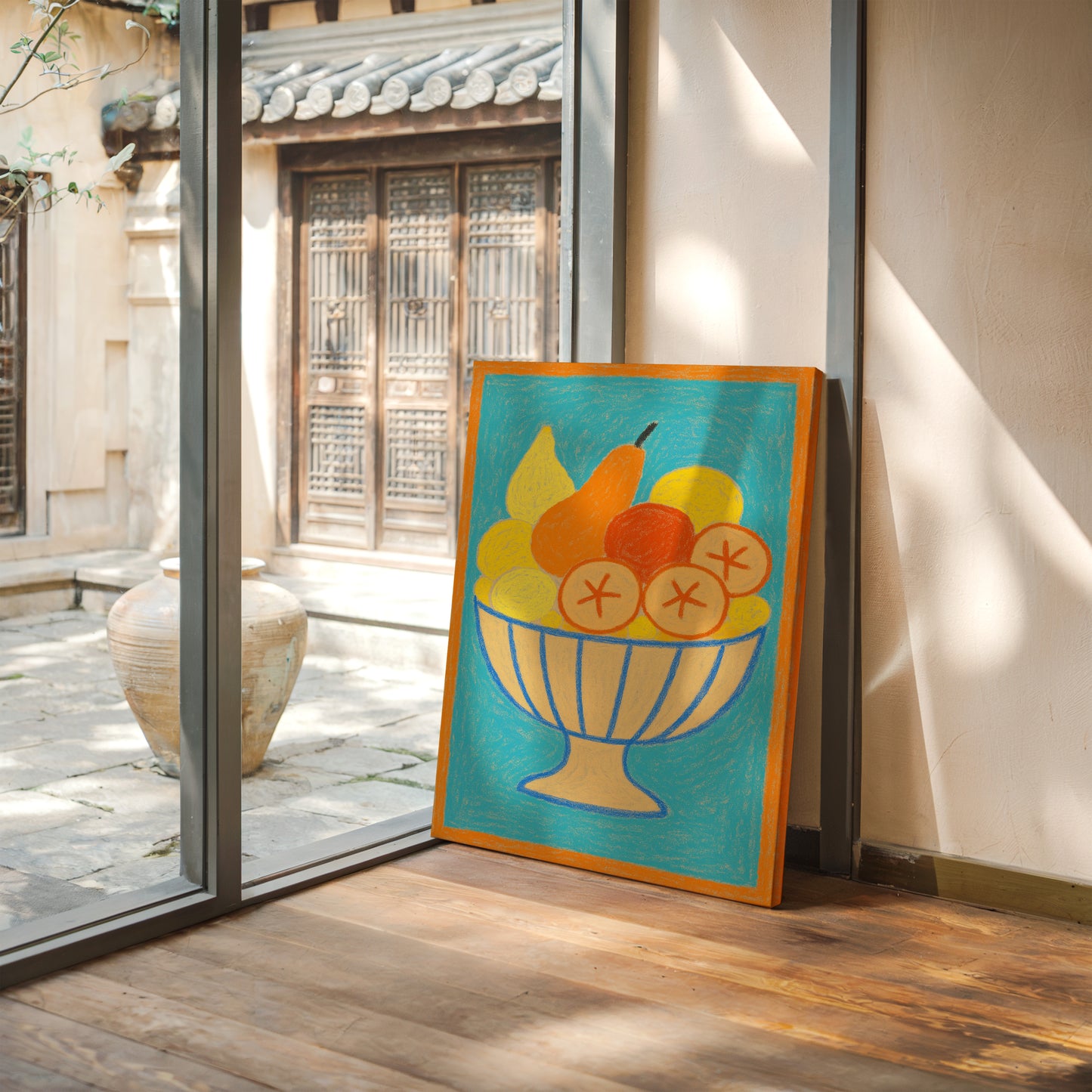 Sunny Fruit Bowl on Blue