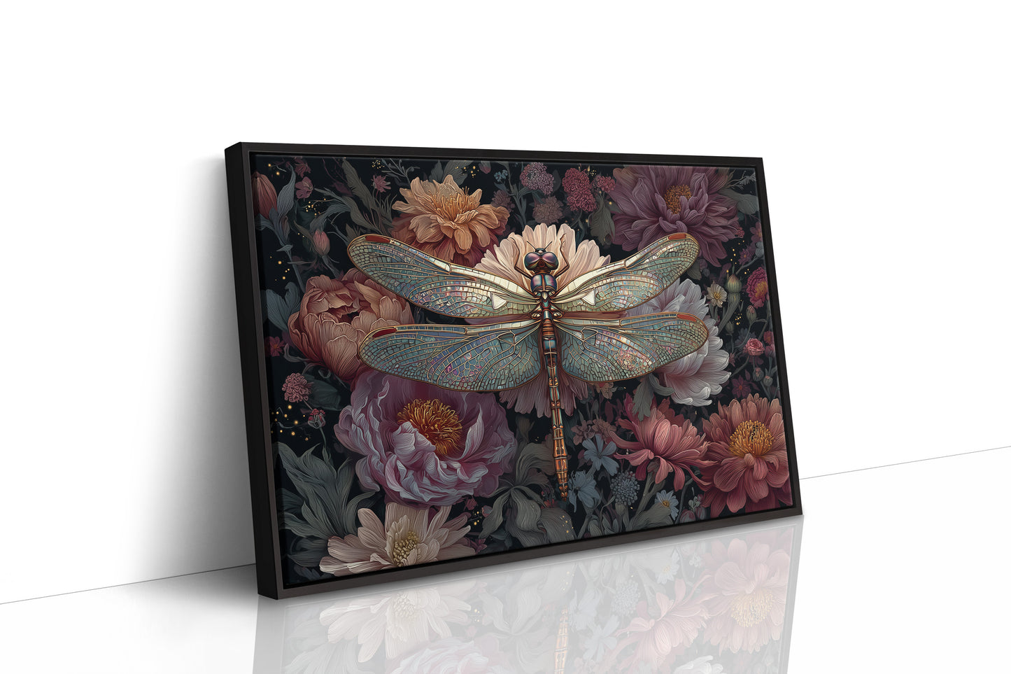 Iridescent Wings Among Blooming Peonies