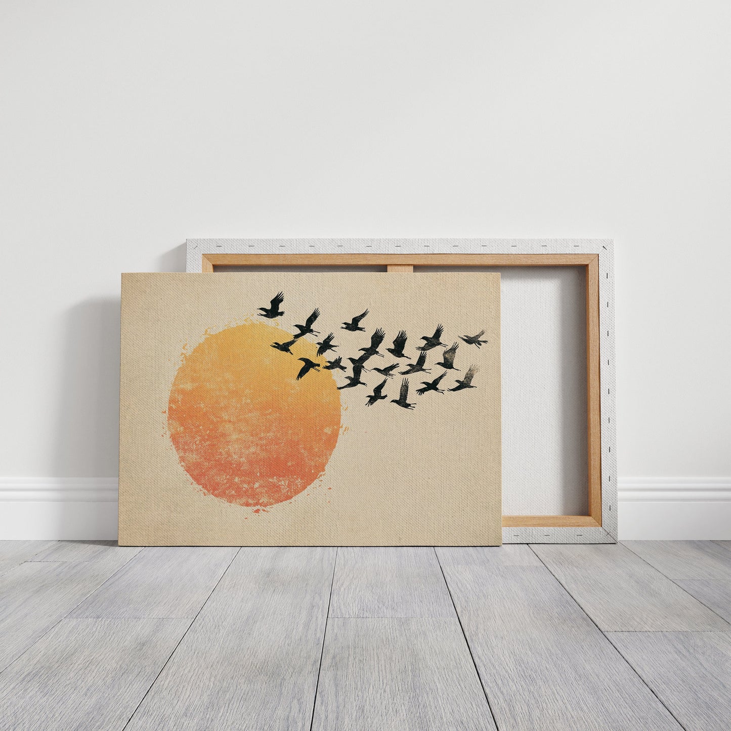 Minimalist Japanese Birds & Sun Print – Vintage Ink Illustration