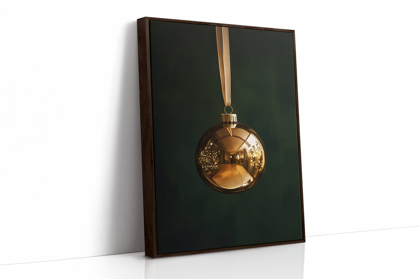 Golden Ornament Photography Print - Elegant Holiday Decor - Brown Framed Canvas image 1