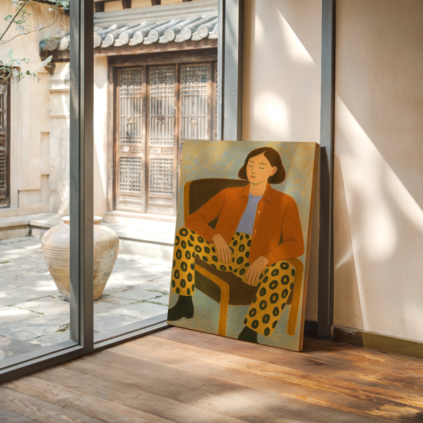 Still Moment in Patterned Pants