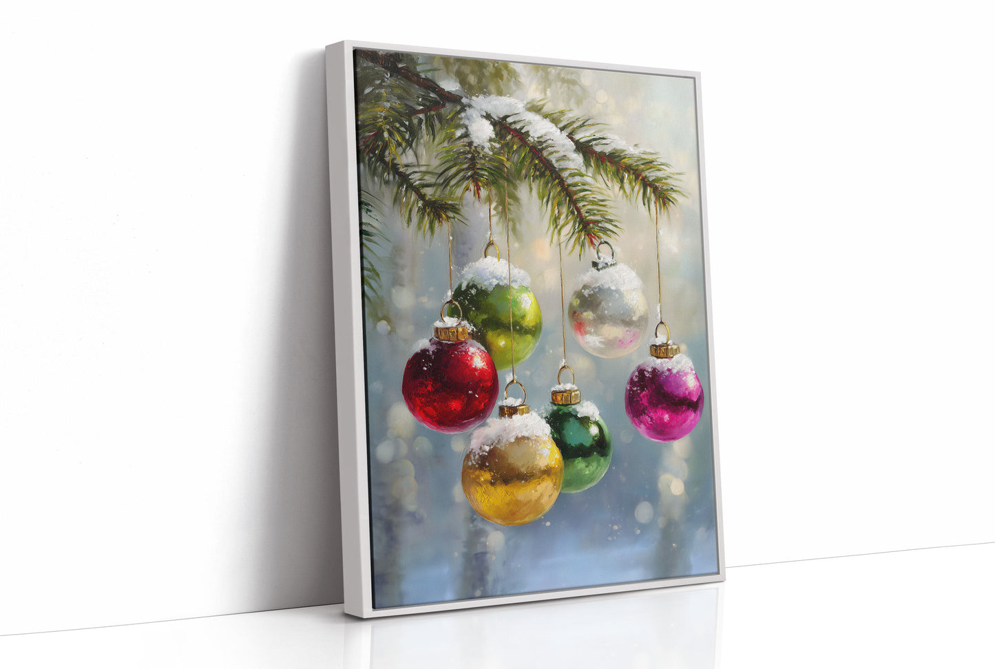 Ornaments Dance Under Snowy Boughs