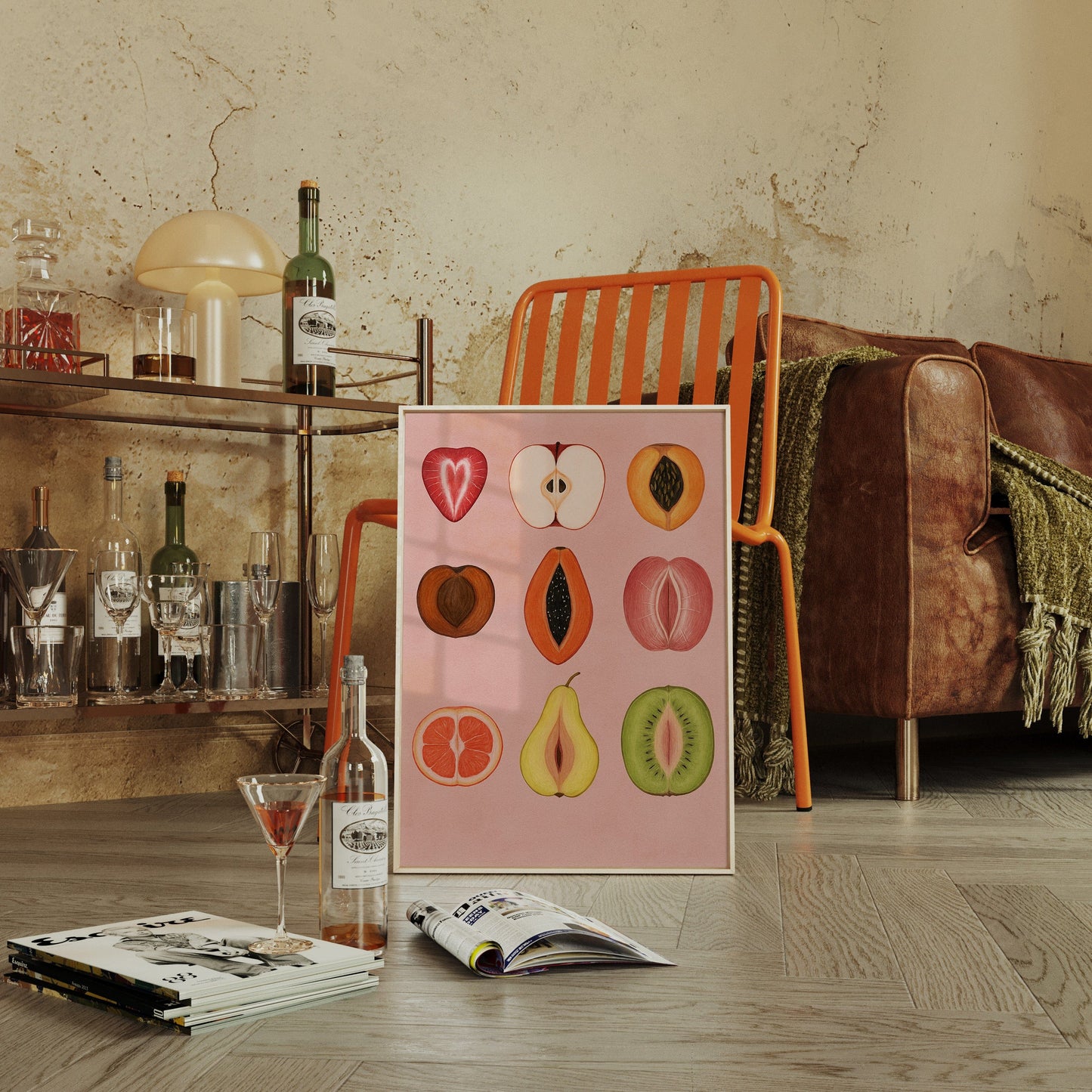 Fruits of Love – Feminine Fruit Print on Pink