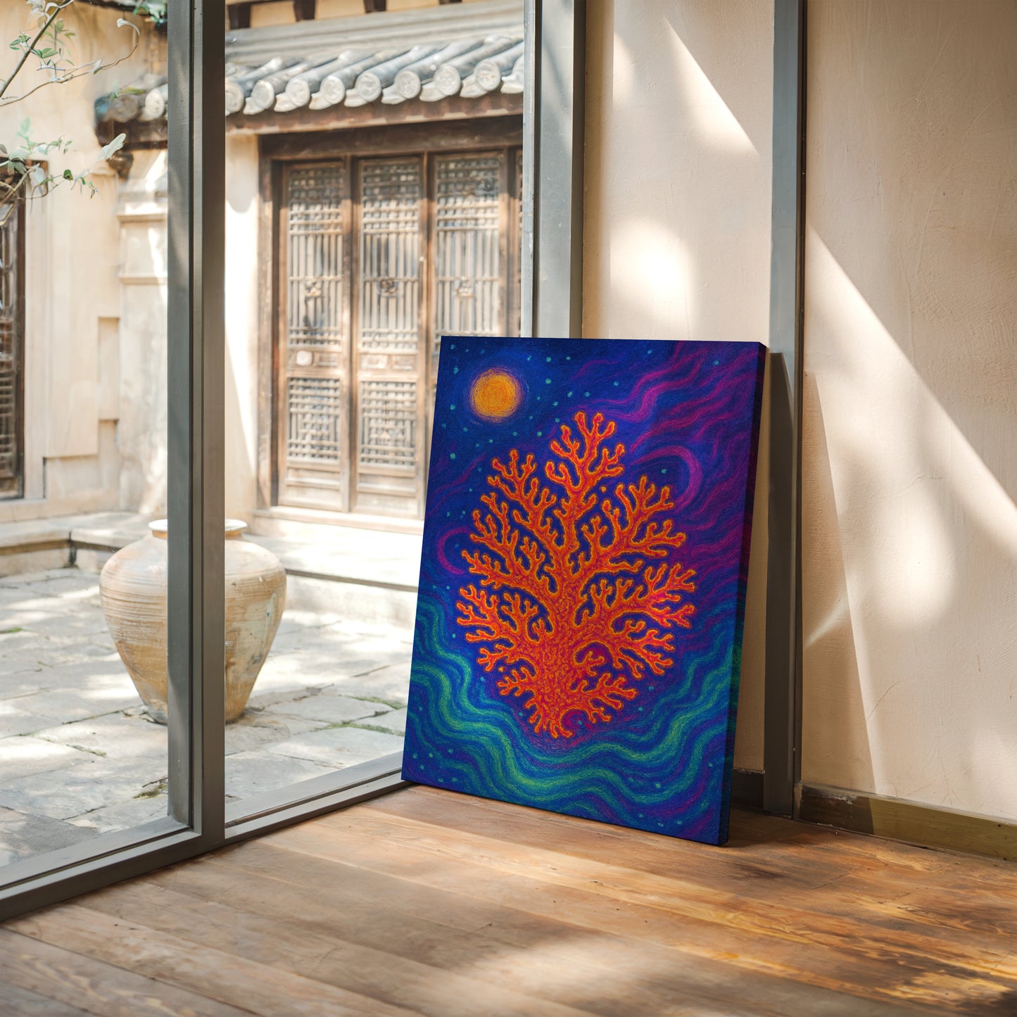 Cosmic Coral Under Moonlight