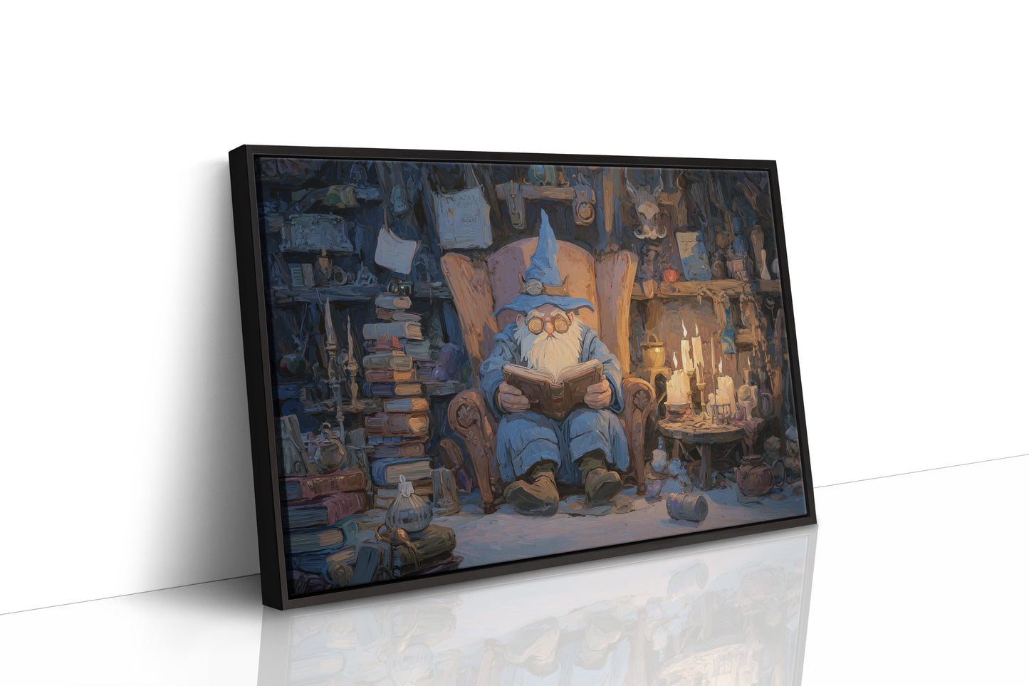 Candlelit Scholar Among Stacked Tomes