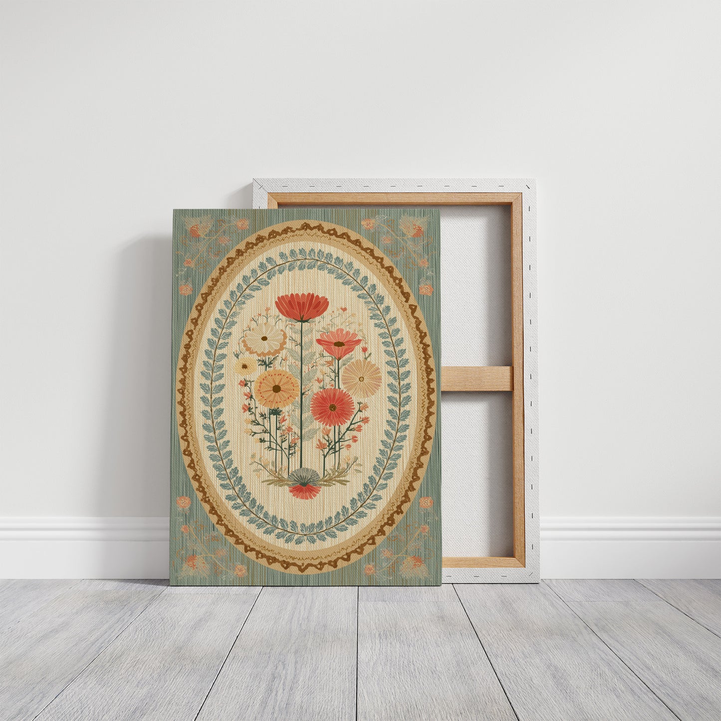 Botanical Medallion in Coral and Cream